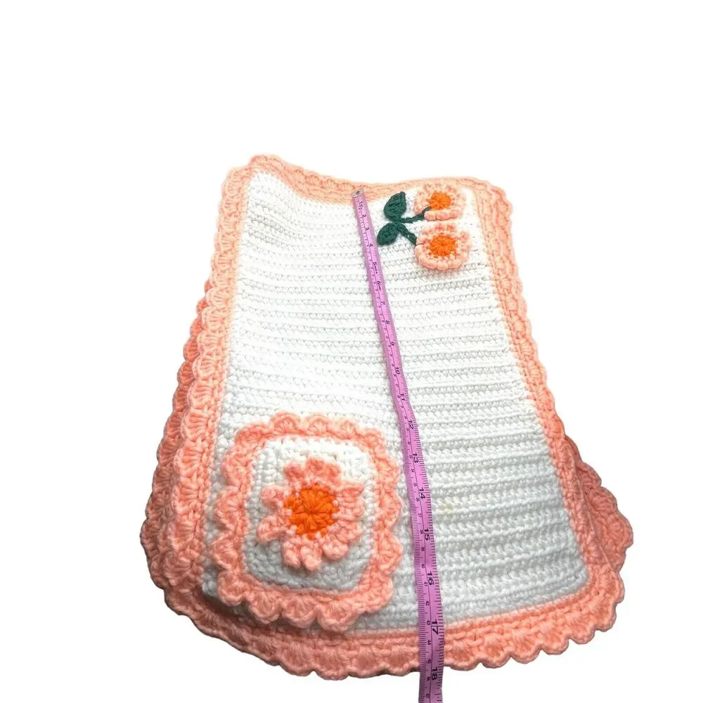 Placemats Crochet Set Of 6 Vintage Orange White Retro 18 X 12 Country Kitsch